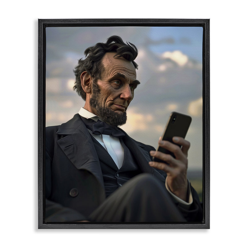 Abe Lincoln avec cadre flottant pour téléphone portable, design par Michael McKinney, Cadre flottant noir de jais