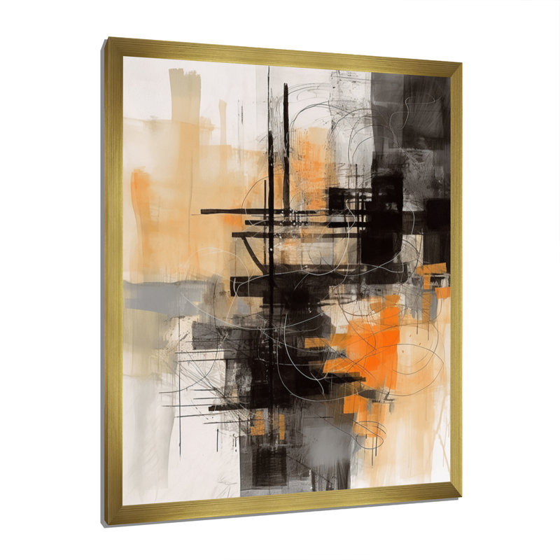 «Abstract Design Shapes II - Abstract Collages», art mural sur toile, H 32 po x l 16 po x P 1 po, Encadrement doré