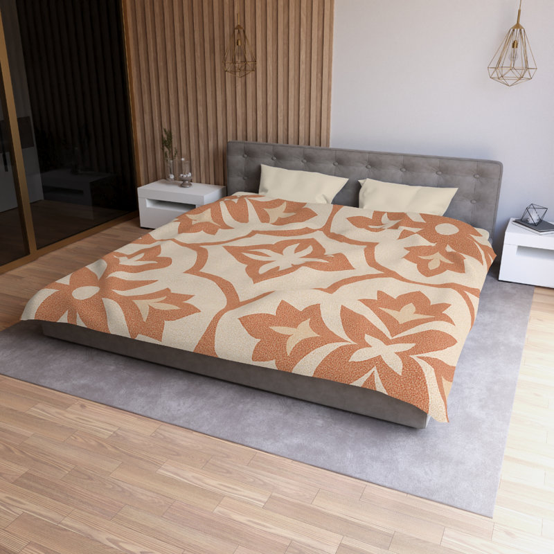 Microfiber Duvet Cover Boho Style, Design 36, King Duvet Cover, Cream