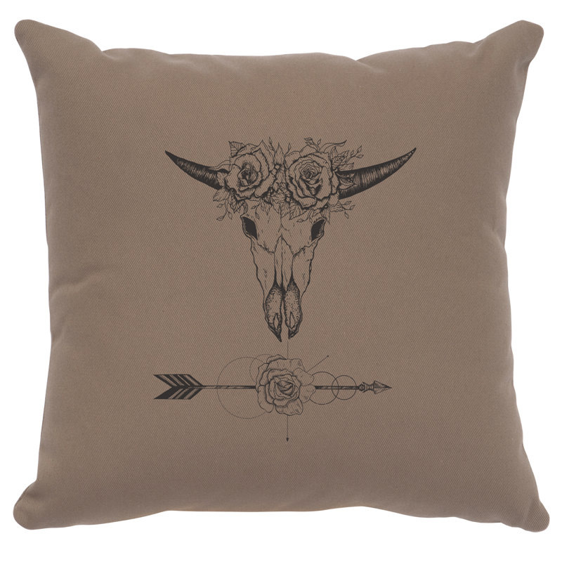 Coussin Wooded River Image - Bull et fleurs - Coton taupe, Taupe