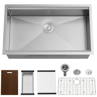 30" L Undermount Workstation Single Bowl Stainless Steel Kitchen Sink