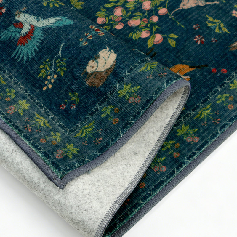 Tapis à imprimé floral et animal Alcoa, Bleu minuit, Rectangle 5 pi x 7 pi