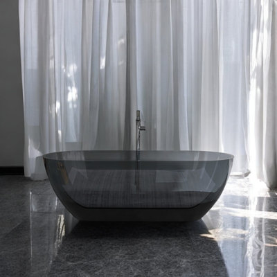 69" x 29.5" Solid Surface Stone Resin Freestanding Soaking Bathtub