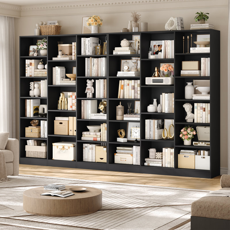 Wakil 74.02" H x 58.7" W 6-Tier Wood Bookcase, Black