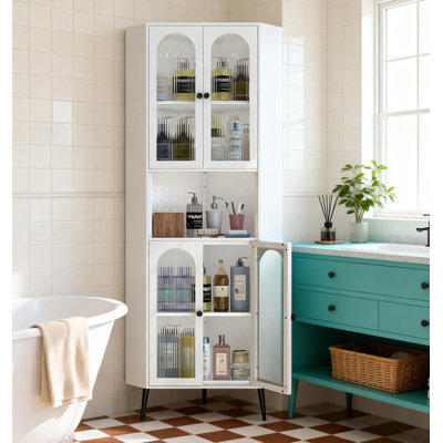 Armoire de coin de 73 po, armoire de rangement en métal avec portes et tablettes réglables, rangement de coin élégant et peu encombrant pour vestibule, salle de bain, chambre à coucher, salle à manger, salon, bureau (blanc)