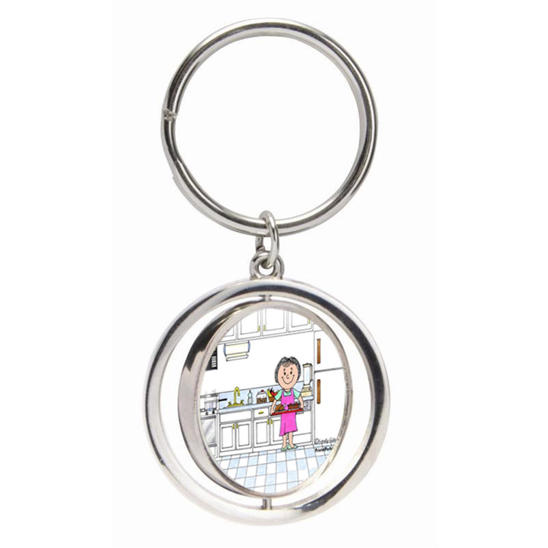 Personalized Chef - Female, no hat Small Spinning Key Chain, Yes