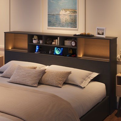 Bookcase Headboard With Charging Station & 2 Led Lights by Ivy Bronx