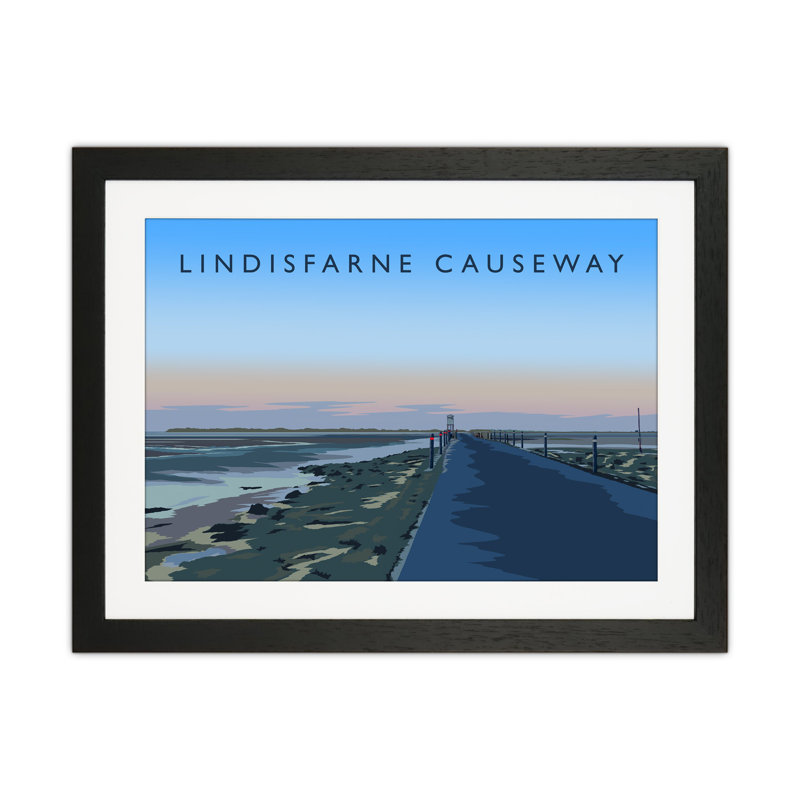 Lindisfarne Causeway by Richard O'Neill - Print, 33.5cm H x 43.5cm W x 3cm D, Black Framed