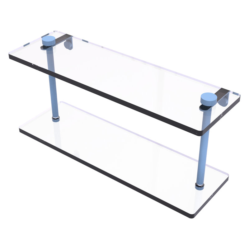 Tablette en verre à deux niveaux en pouces NS, H 8 po x l 16 po x P 5 po, Bleu troll plat