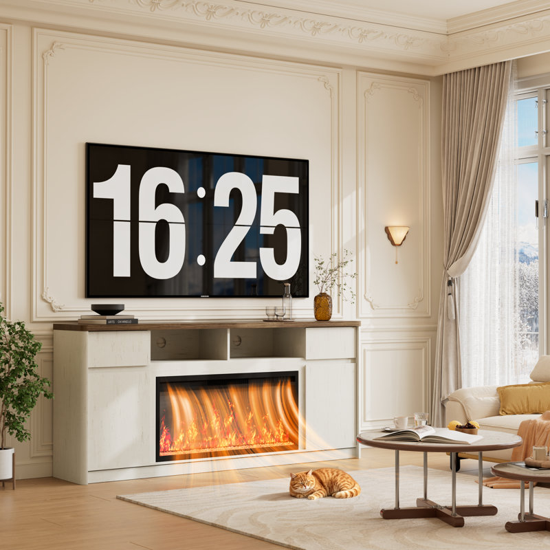 Meuble télé avec foyer, Blanc
