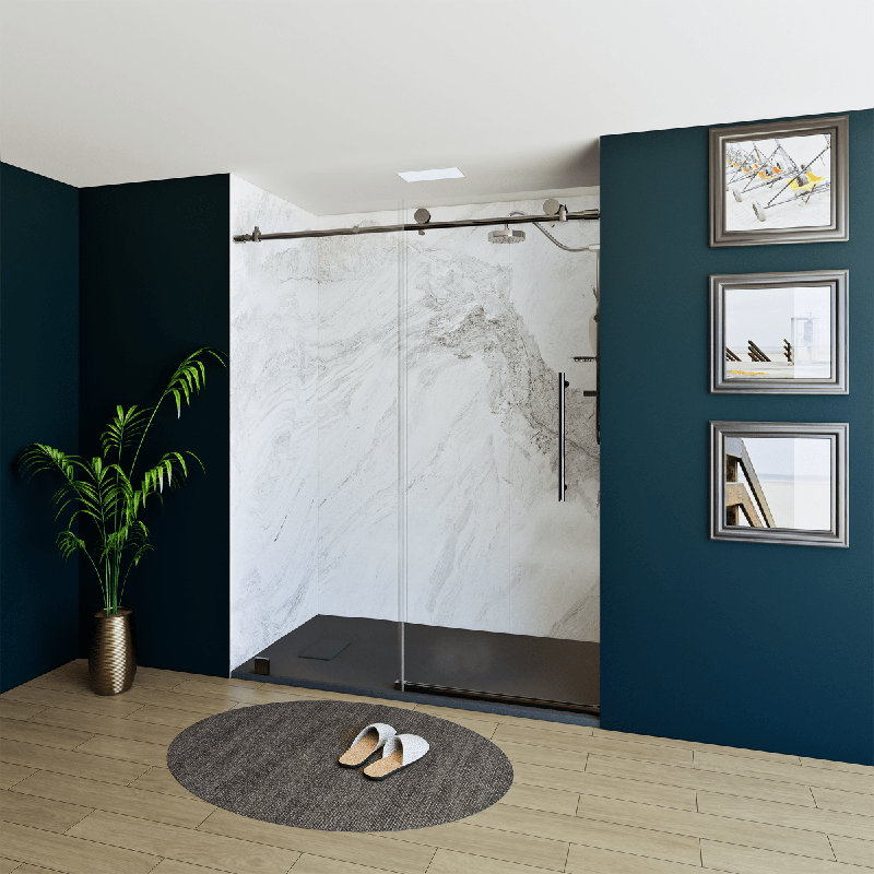 57"-60" W x 76" H Sliding Frameless Shower Door with 3/8-in (8mm) Tempered Glass Stainless Steel Hardware, Gray