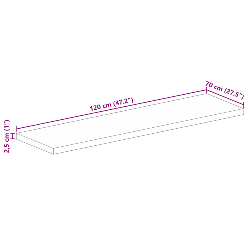 Solid Wood Table Top, 2.5cm H x 120cm W x 70cm D