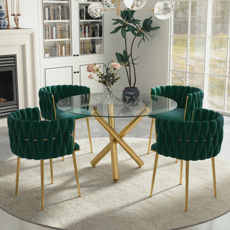 Ensemble de salle à manger Raykwan, H 29,5 po x L 47,24 po x l 47,24 po, Vert, Or