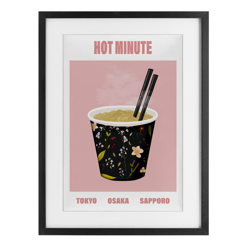 Hot Minute Cup of Noodles Framed Print Under Glass, design by A Barefoot Stylist, 20" H x 14" W, Midnight Black Frame