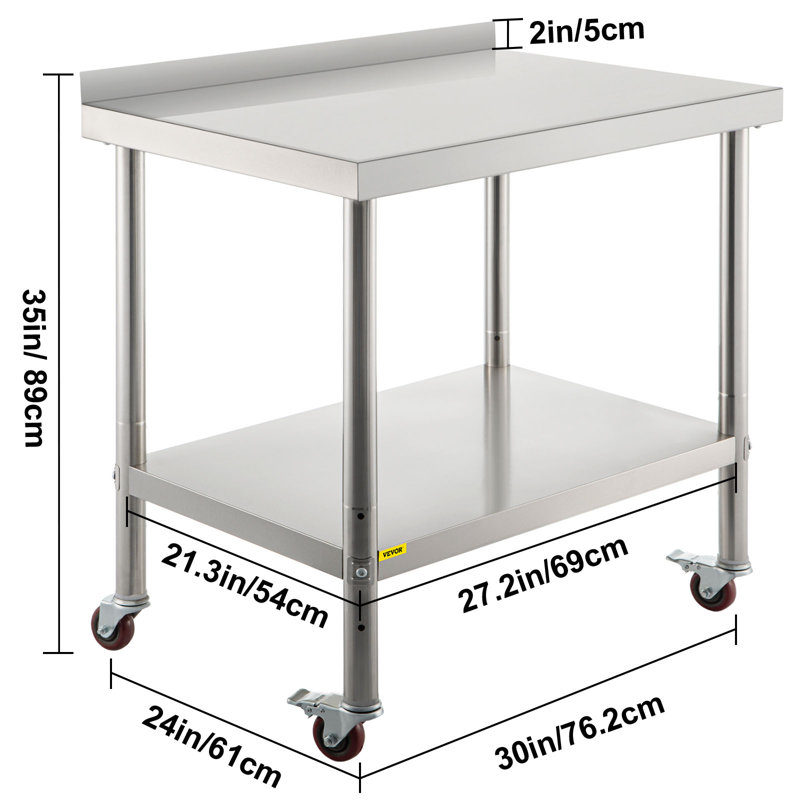 Stainless Steel Top Workbench, 12.7cm H x 76.2cm W x 61cm D