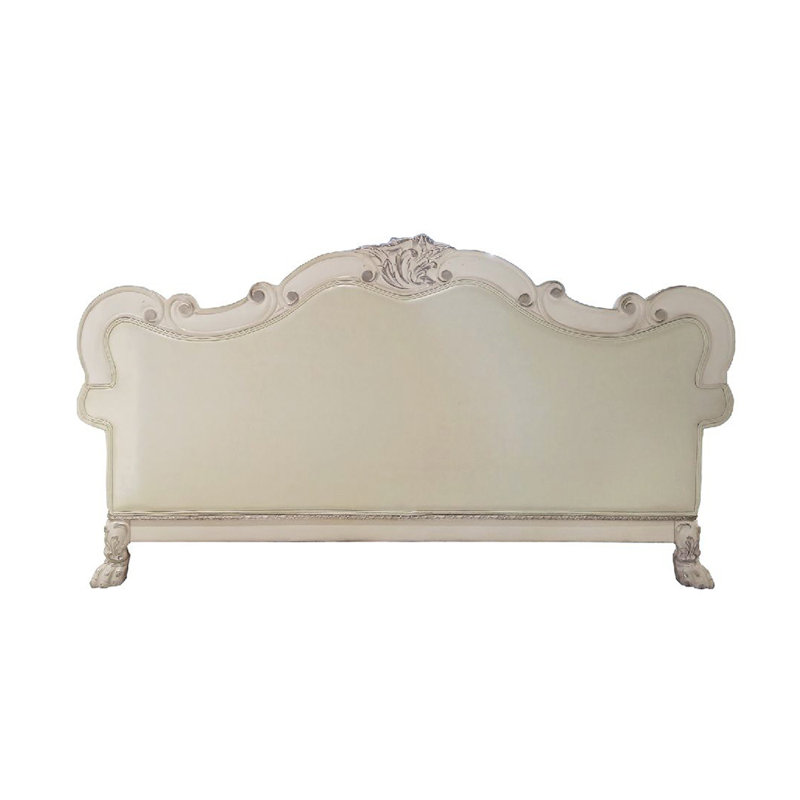 Faux Leather And Wood Sofa With Tufted Backrest In Bone White