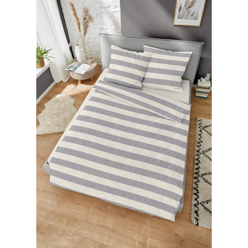 Hanf Cotton Striped Duvet Cover with Pillowcases, Single - 1 Pillowcase (80 x 80 cm)