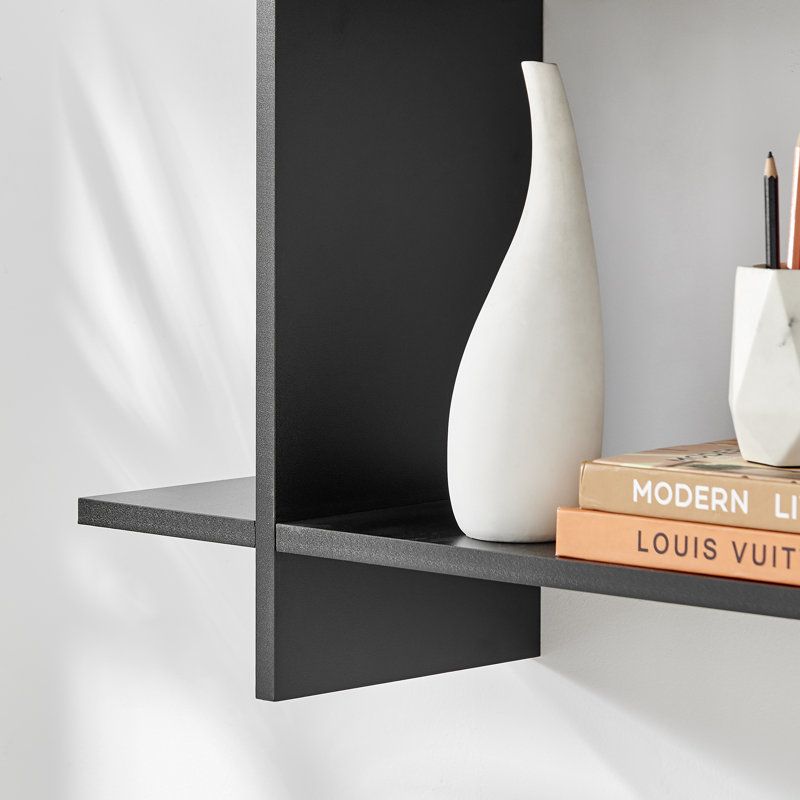Batravil Floating Geometric Kilter Three-Level Square Accent Shelf, Black
