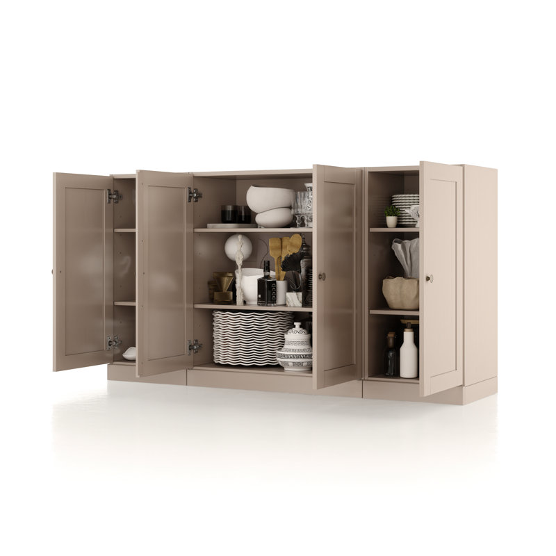 Palace Imports 100% Solid Wood 65" Sideboard with Shaker Doors and Adjustable Shelves, Beige