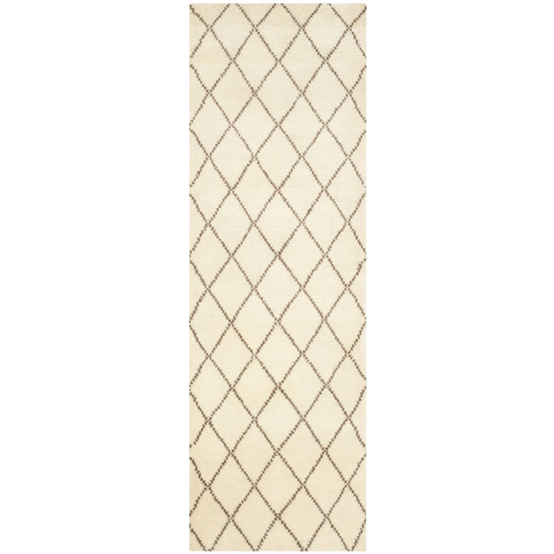 Tapis géométrique en laine noué à la main Barcenas, Tapis de couloir 2 pi 6 po x 8 pi