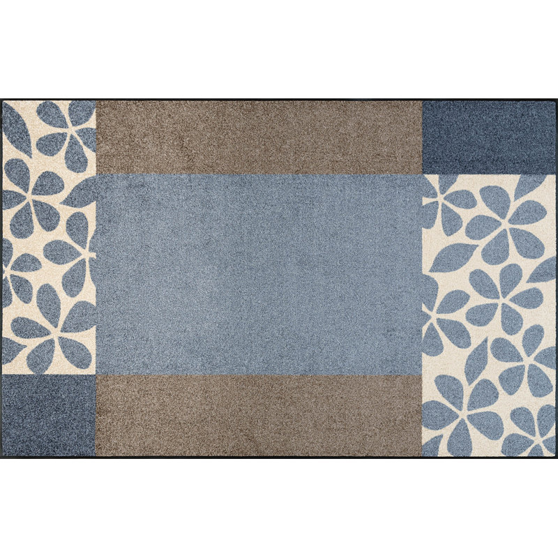 Florita Gray Doormat, Blue