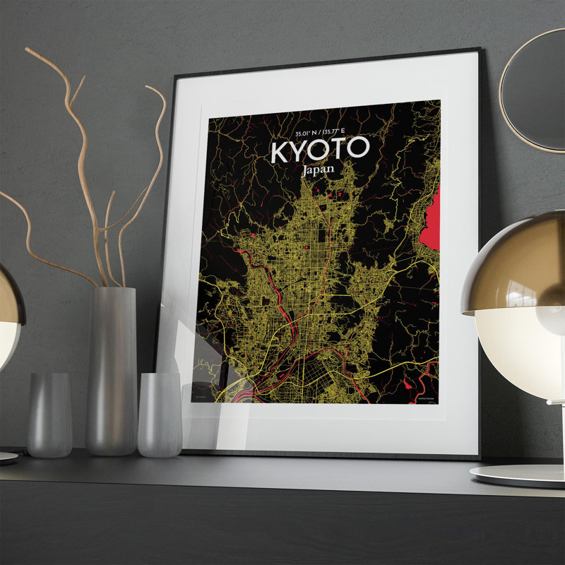 Kyoto City Map In Contrast - No Frame Print, 20cm H x 16cm W x 0.05cm D