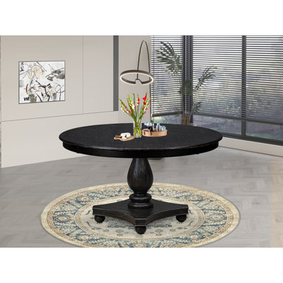 Dining Room Table with Acacia Wood Round Tabletop, Sand Blasted Black Finish