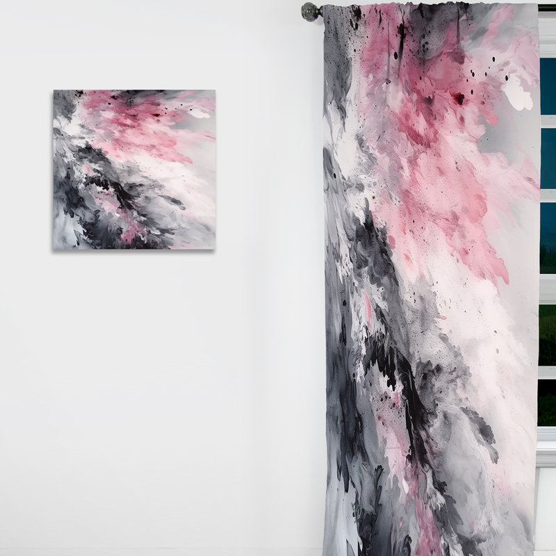 Evolving In Pink Grey Gray Ink I - Rideau moderne - Velours obscurcissant - 1 panneau, L 52 po x L 120 po