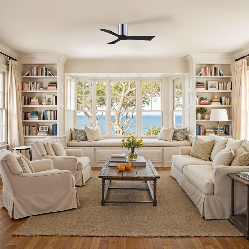 Ventilateur de plafond à 3 pales Olivier, Chrome poli, Noir mat, 42"