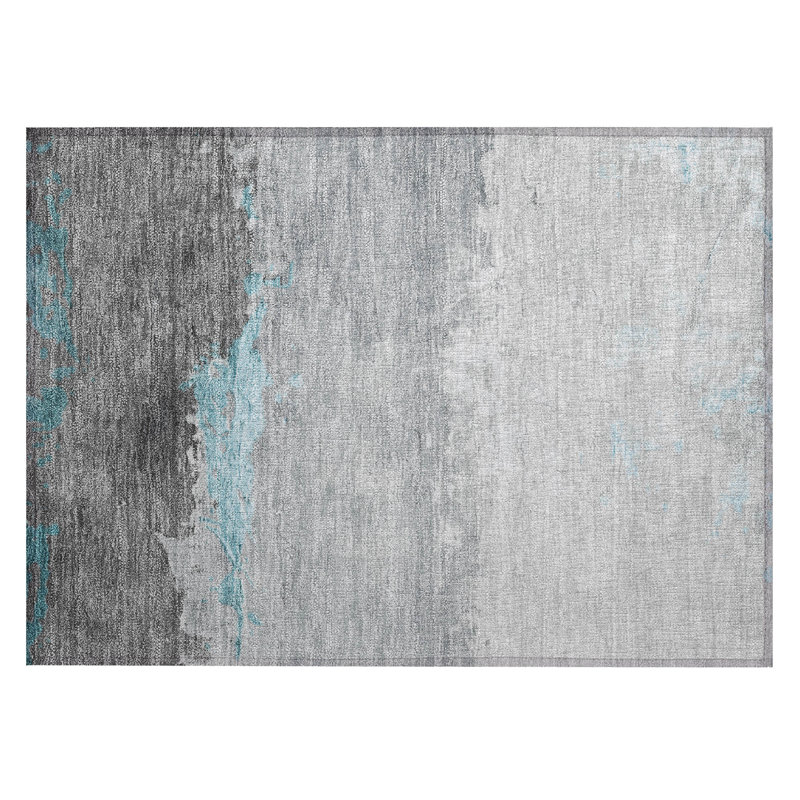 Machine Washable Indoor/Outdoor Xhevrie Teal Rug, Rectangle 1'8" x 2'6"