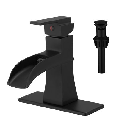 Robinet pour salle de bain en bronze huilé avec bec cascade, plaque de pont, drain escamotable, conduites d'alimentation, robinet de lavabo en céramique monté sur le robinet, lignes