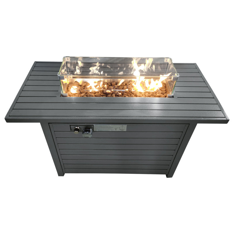 Table de foyer d'extérieur de 42 po de couleur grise, flamme réglable, foyer au propane de 20,4 po de profondeur