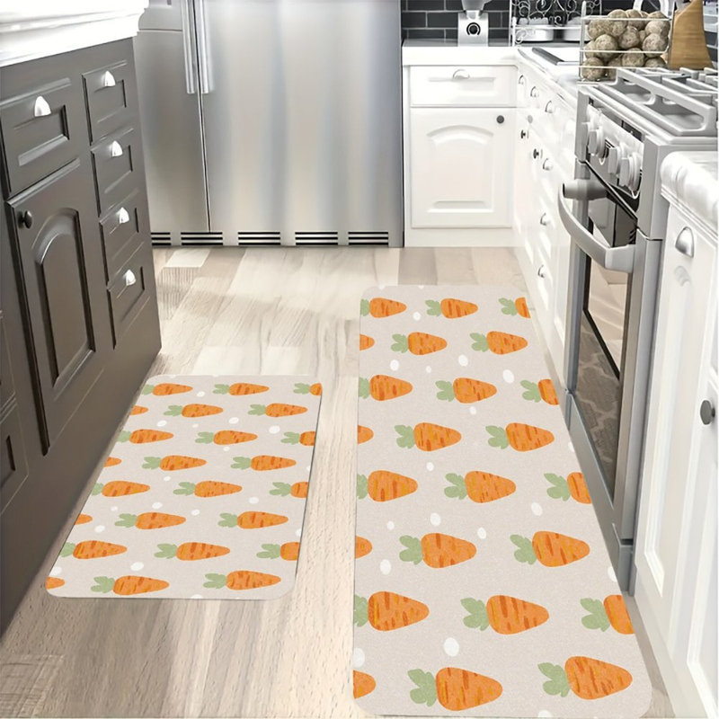 Carrot Pattern, Kitchen Mats Set of 2