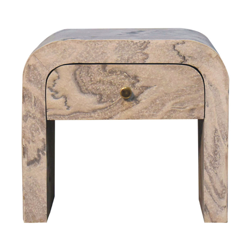 Table de chevet, 1 tiroir, marbre, Marron clair