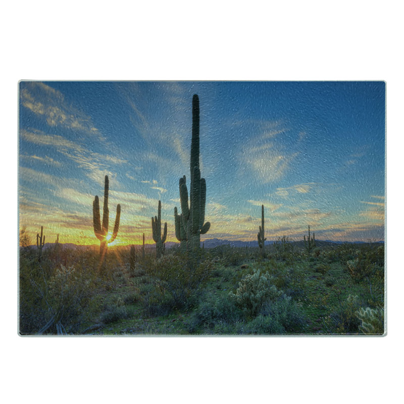 Planche à découper en verre trempé Ambesonne Saguaro Cactus midi vert bleu