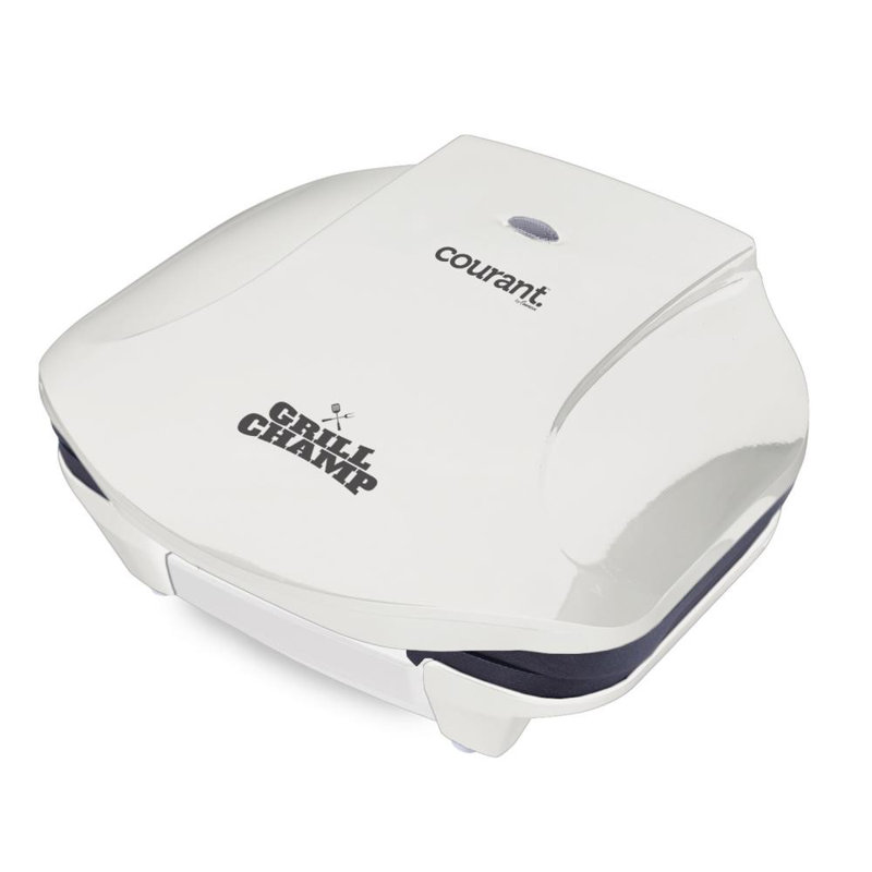 Barbecue à 2 portions Courant, 870 watts, plaques antiadhésives, charnière flottante avec ramasse-gouttes coulissant - Blanc