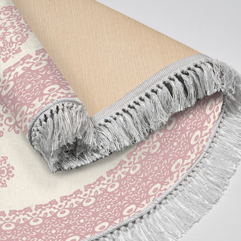 Round Mercedes Damask Area Rug, Round 100cm