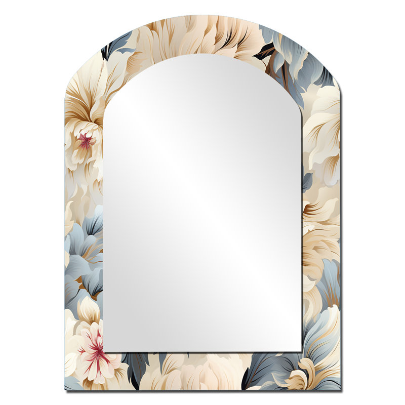 Ethereal Serenity Boho Pattern - Floral Asymmetrical Large Mirror, Cottage Arch Decorative Wall Mirror, Printed Metal Art