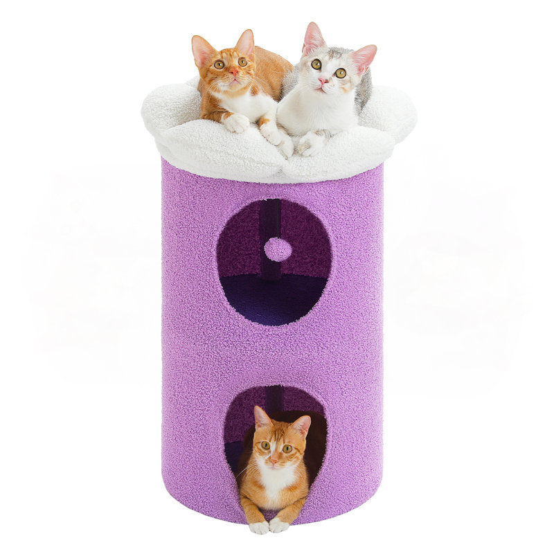 Lit pour chat à 2 niveaux pour chats d'intérieur, cabane dans un arbre avec lit de fleurs amovible, cachette pour chats mignons, maisonnette pour arbre à chat d'intérieur 19,7 po x 15,7 po x 28,7 po