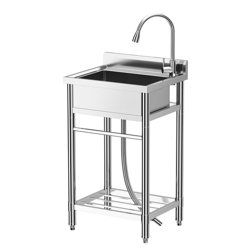 Stainless Steel Utility Sink - Free Standing Single Bowl, 24" X 20" X 41" In Commercial Kitchen Sink, With Faucet, Ideal For Restaurant, Workshop, And Laundry.