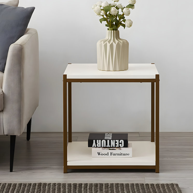 Harless 20.1" W Manufactured Wood End Table, White/Gold