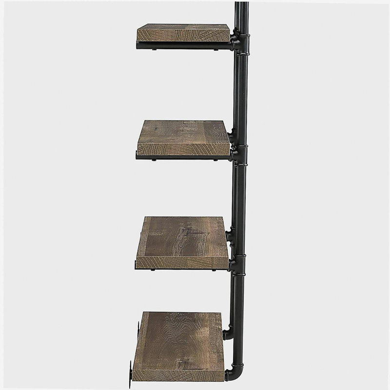 Black and rustic oak 4-layer wall shelf, Black/Brown, (4 Shelves) 46" H x 23.68" W x 11.68" D