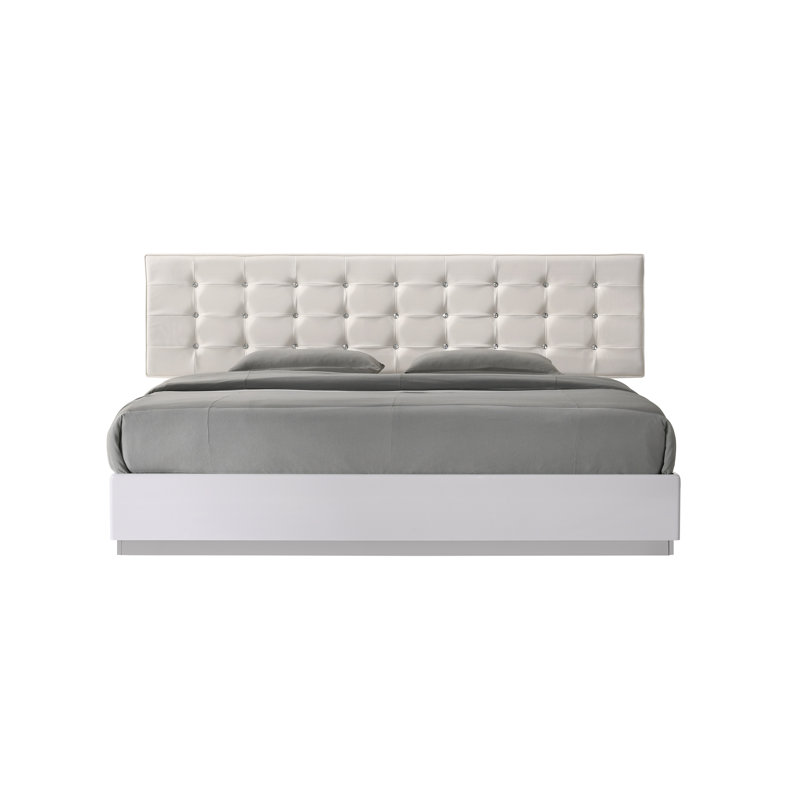 Lit plateforme tapissier Mcinerney, Très grand, Blanc
