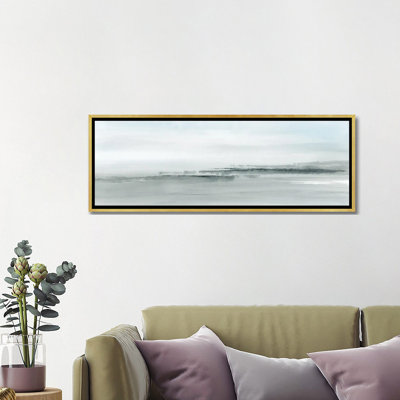 Abstract Coastal Watercolor In Soft Blue - Panoramic - Framed Wall Art Print