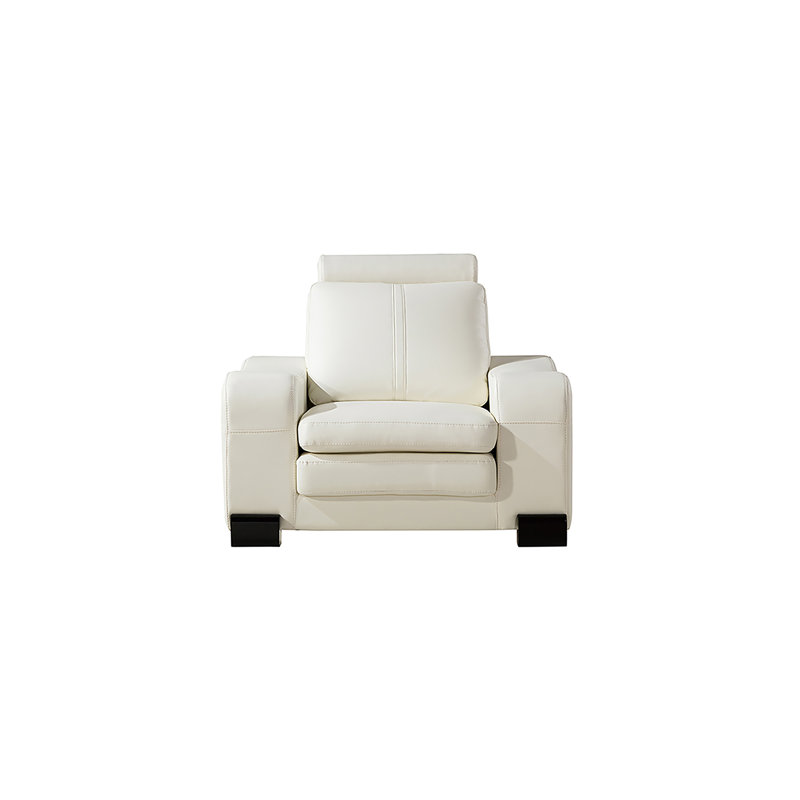 Fauteuil club et repose-pieds Barnier, Cuir véritable blanc