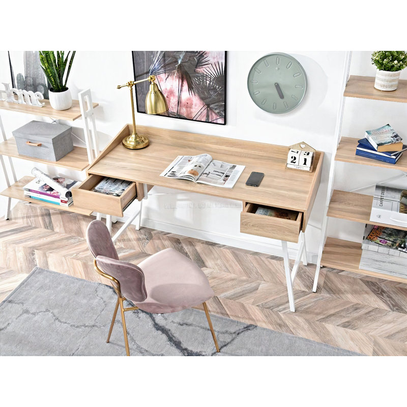 Seaway Metal Base Writing Desk, White, Oak