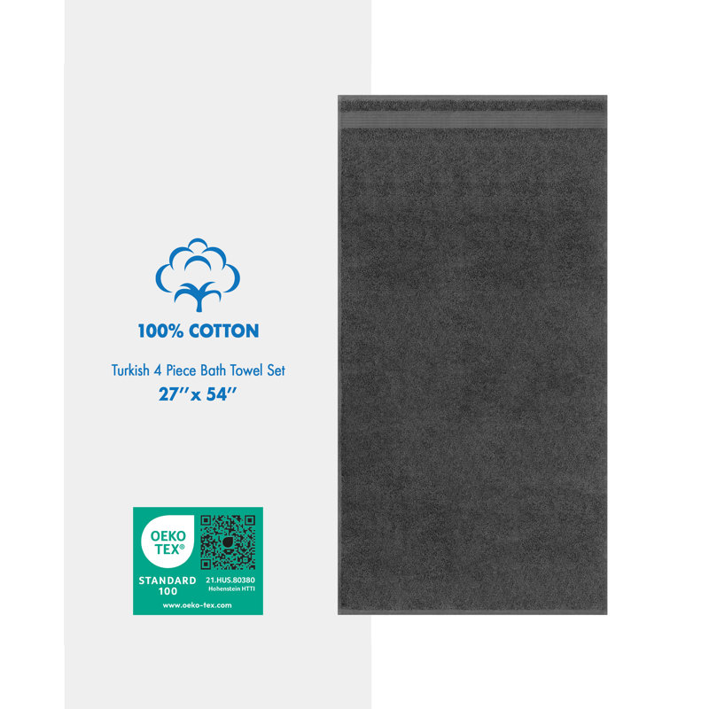 100% Cotton Turkish  4 Piece Bath Towel Set, Soft and Absorbent Bathroom Towels, Gray