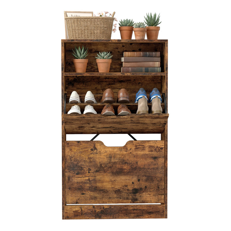 12 Pair Flip Down Shoe Storage, Rustic Brown