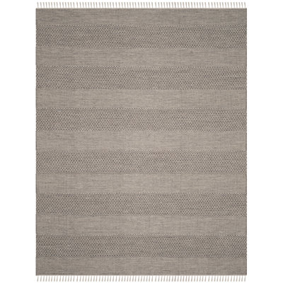 Tapis rayé ivoire / anthracite en coton tissé à plat à la main Bester