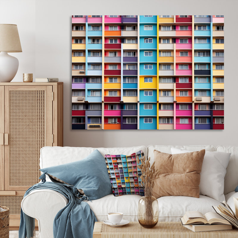 " Cityscape Colorful Patterns II ", 34" H x 44" W x 1.5" D, Gold Picture Framed